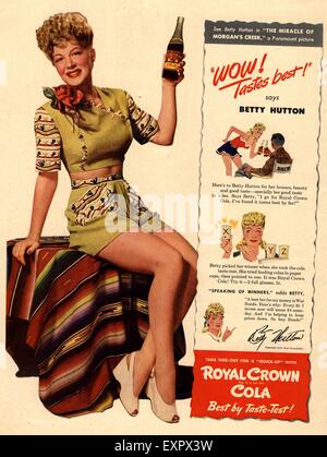 1940s USA Royal Crown Cola Magazine annuncio pubblicitario Foto Stock