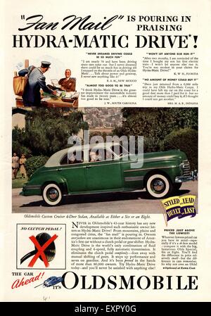 1940s USA Oldsmobile automobili Magazine annuncio pubblicitario Foto Stock