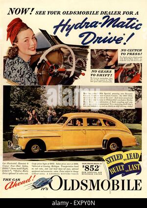 1940s USA Oldsmobile automobili Magazine annuncio pubblicitario Foto Stock