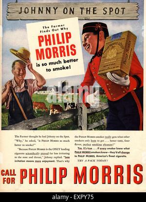 1940s USA Philip Morris Magazine annuncio pubblicitario Foto Stock