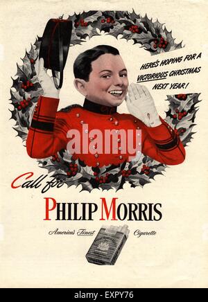 1940s USA Philip Morris Magazine annuncio pubblicitario Foto Stock