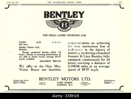 1920S UK Bentley Magazine annuncio pubblicitario Foto Stock