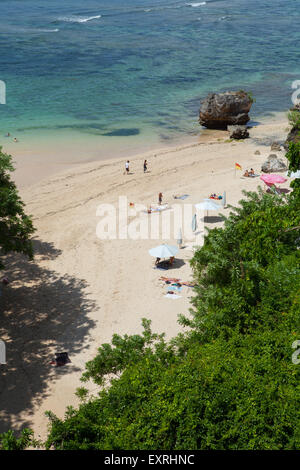 Vista uccelli della spiaggia di Padang-padang a Labuan Sait, Kuta Sud, Badung, Bali, Indonesia. Foto Stock