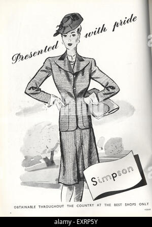 1940S UK Simpson Magazine annuncio pubblicitario Foto Stock