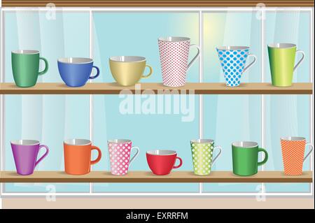Set di accessori per caffè e tè tazze colorate per la cucina. Illustrazione Vettoriale. Illustrazione Vettoriale