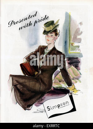 1940S UK Simpson Magazine annuncio pubblicitario Foto Stock