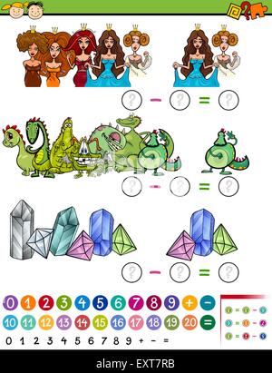 Cartoon illustrazione di istruzione di calcolo matematico gioco per bambini in età prescolare Illustrazione Vettoriale