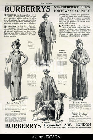 1910S UK Burberry Magazine annuncio pubblicitario Foto Stock