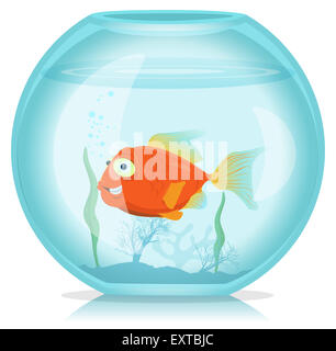 Illustrazione di un divertente cartoon unico oro felice pesci che vivono in acquario Foto Stock