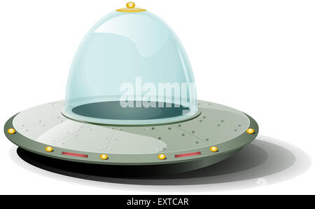 Illustrazione di un cartoon astronave arrotondata lo sbarco a terra Foto Stock
