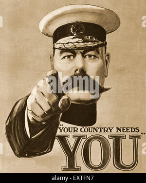 1910S UK il vostro Paese ha bisogno di voi poster di reclutamento Foto Stock