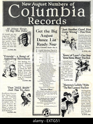 1910s USA la Columbia Records Magazine annuncio pubblicitario Foto Stock