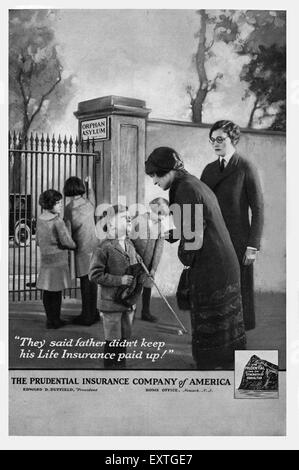 1920s USA Prudential Insurance Company of America Magazine annuncio pubblicitario Foto Stock