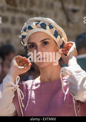 Annuale festa medievale del Mercato delle Gaite, Bevagna in Umbria Foto Stock