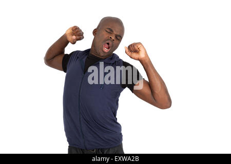 Uomo bello fare espressioni diverse in diversi set di vestiti: il risveglio Foto Stock