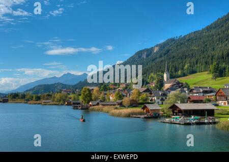 Techendorf con Weissensee, Carinzia, Austria Foto Stock