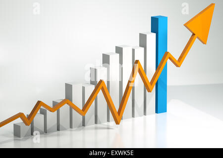 Grafico a barre e la freccia raffigurante la crescita dei profitti Foto Stock