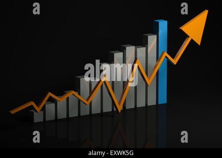 Grafico a barre e la freccia raffigurante la crescita dei profitti Foto Stock