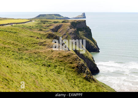 Worm testa di scogliere, Rhossili, Penisola di Gower, vicino a Swansea, South Wales, Regno Unito Foto Stock