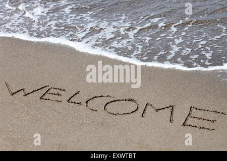 Benvenuti dipinte in sabbia, Italia, Europa Foto Stock