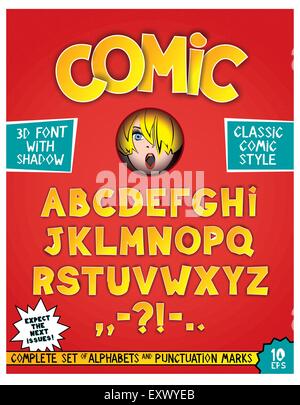 lettere fumetto 3d. Simboli dell'alfabeto retrò, elementi grafici dei ...