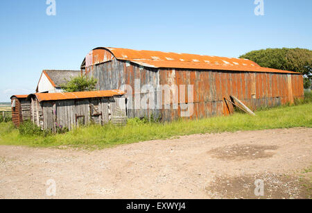 Rosso ruggine fienile la Penisola di Gower, vicino a Swansea, South Wales, Regno Unito Foto Stock