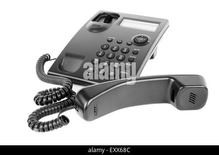 Immagine di un telefono business isolato su uno sfondo bianco con il ricevitore spento del gancio Foto Stock