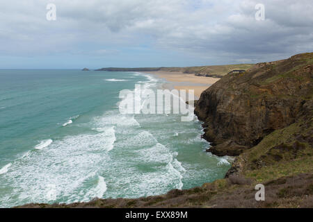Punto Droskyn e Perranporth coast North Cornwall Inghilterra REGNO UNITO Foto Stock