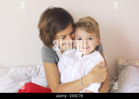 La madre e il figlio, ritratto Foto Stock