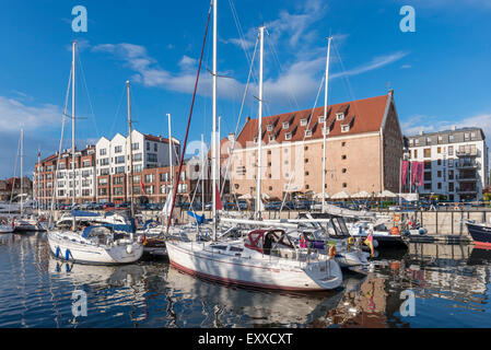 La Marina in Gdansk con Hotel Danzica in background, Gdansk, Polonia, Europa Foto Stock