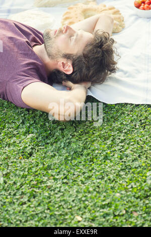 L'uomo napping dopo picnic Foto Stock