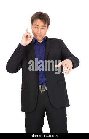 Uomo bello fare espressioni diverse in diversi set di vestiti: ubriaco Foto Stock