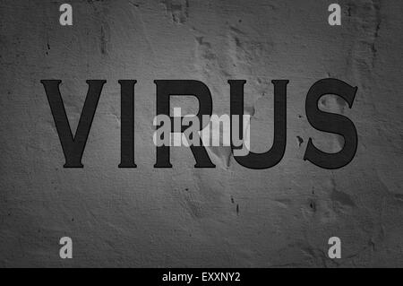 Virus Word isolato su sfondo scuro Foto Stock