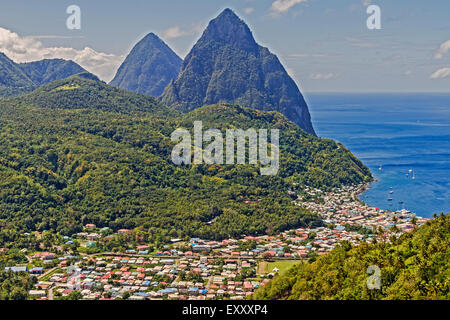 Città di Soufriere i Pitons St. Lucia West Indies Foto Stock