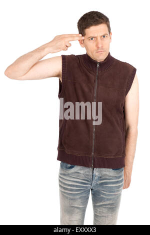 Uomo bello fare espressioni diverse in diversi set di vestiti: suicidarsi Foto Stock