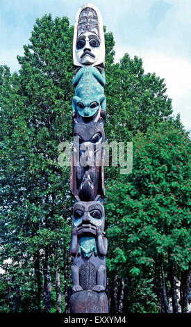 Tlingit totem pole,Totem parco,Wrangell,Alaska Foto Stock