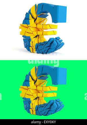 Rotture di euro segno - bandiera svedese - isolato sul verde per composits Foto Stock