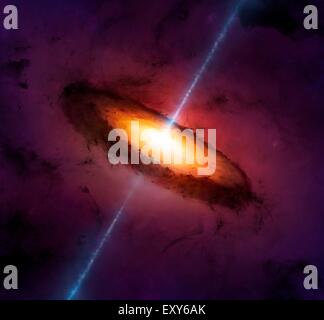 Illustrazione di un attivo nucleo galattico o AGN. Molti, forse la maggior parte dei grandi galassie, sono il pensiero di Harbour supermassive black Foto Stock