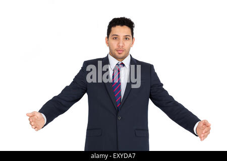 Uomo bello fare espressioni diverse in diversi set di vestiti: benvenuti Foto Stock
