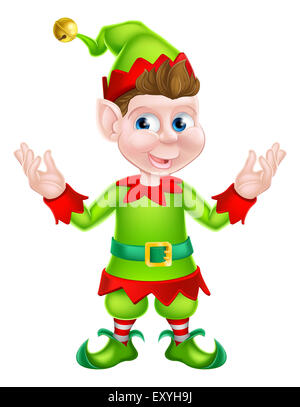 Una illustrazione di un simpatico cartoon felice Natale Elf o uno di Santa s aiutanti di Natale Foto Stock