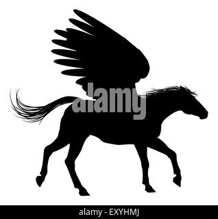 Pegaso mitico cavallo alato in Silhouette Foto Stock