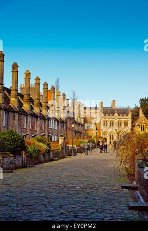 La più antica strada abitata in Europa con case originale - Vicario vicino a Wells, Somerset, Inghilterra, Regno Unito Foto Stock