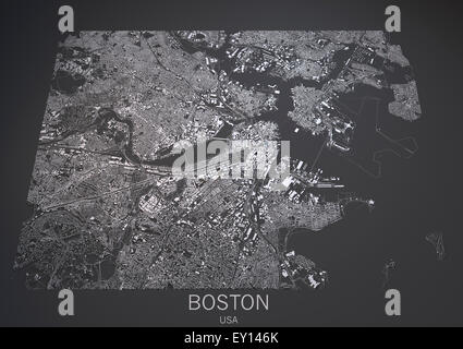 Boston le strade e gli edifici mappa sul nero, STATI UNITI D'AMERICA Foto Stock