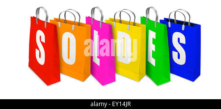 Soldes Shopping Bags aperto e chiuso isolato su sfondo bianco Foto Stock