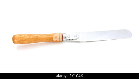 Coltello tavolozza con un manico in legno, isolato su sfondo bianco Foto Stock