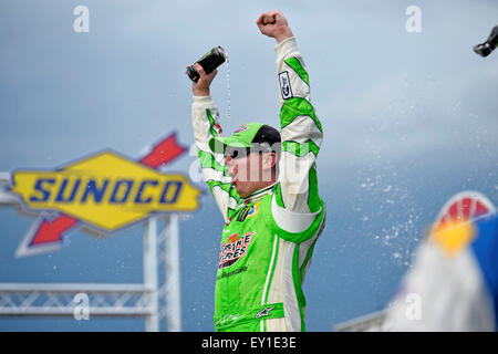 Loudon, NH, Stati Uniti d'America. 19 Luglio, 2015. Kyle Busch (18) celebra la vittoria in lay dopo aver vinto la 5 Ore di energia 301 in New Hampshire Motor Speedway in Loudon, NH. Credito: csm/Alamy Live News Foto Stock