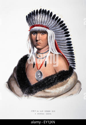 Il pet-A-Le-Shar-ro, Pawnee Chief, Ritratto, McKenney & Hall Litografia dal 1821 un dipinto di Charles Bird King Foto Stock