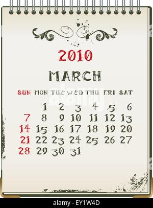 Grunge 2010 calendario con una carta blanknote - illustrazione vettoriale Illustrazione Vettoriale