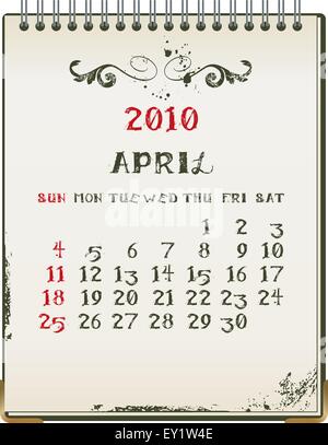 Grunge 2010 calendario con una carta blanknote - illustrazione vettoriale Illustrazione Vettoriale