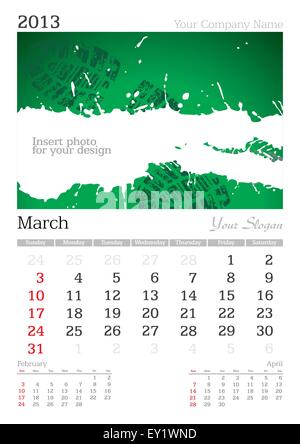 Marzo 2013 A3 Calendario - illustrazione vettoriale Illustrazione Vettoriale